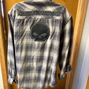 Harley-Davidson Gray Plaid Shirt with Skull Emblem